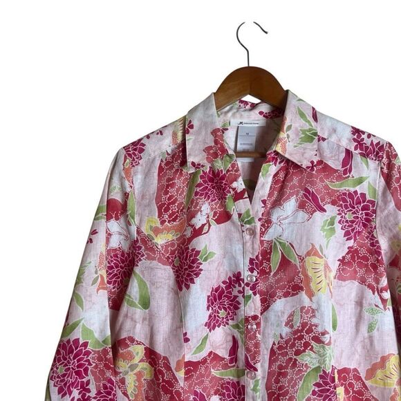 JM Collection 100% linen floral button down shirt - Picture 2 of 7